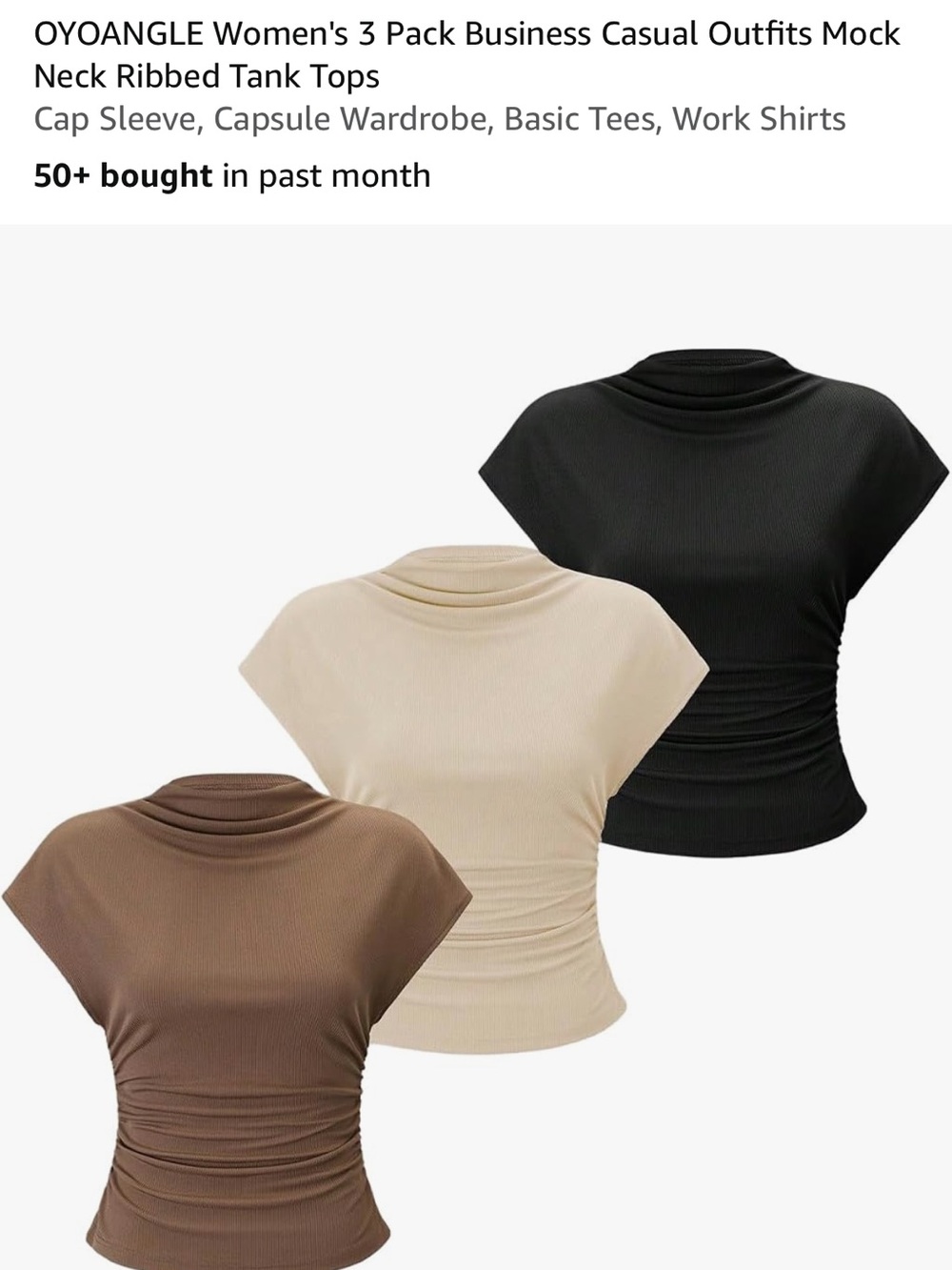 OYOANGLE 3-Piece Ribbed Mock Neck Tops Set – Black Cream Brown – NWOT